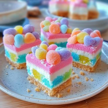 🎂 Gummy Cotton Candy Cheesecake Bites – Fun, Colorful & Delicious Dessert Recipe