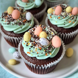 Easter Speckle Cupcakes with Lemon Cheesecake Filling – Easy Spring Dessert