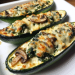 Spinach Mushroom and Ricotta Stuffed Zucchini Boats – Easy Low-Carb Recipe