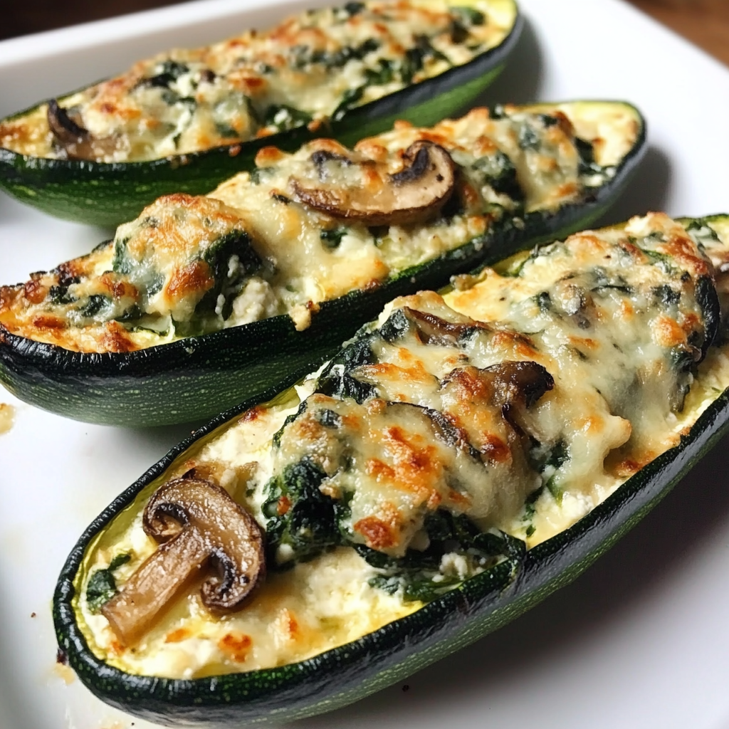 Spinach Mushroom and Ricotta Stuffed Zucchini Boats – Easy Low-Carb Recipe
