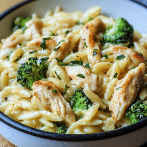 Cheesy Chicken Broccoli Orzo (One-Pot Meal) | Creamy & Easy Dinner Recipe