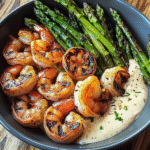 Grilled Shrimp Bowl with Asparagus & Creamy Garlic Sauce | Easy Protein Meal
