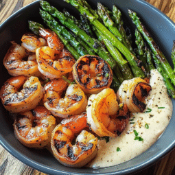 Grilled Shrimp Bowl with Asparagus & Creamy Garlic Sauce | Easy Protein Meal