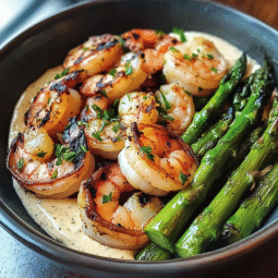 Grilled Shrimp Bowl with Asparagus & Creamy Garlic Sauce | Easy Protein Meal