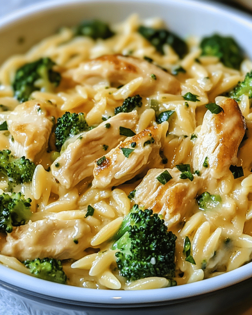 Cheesy Chicken Broccoli Orzo (One-Pot Meal) | Creamy & Easy Dinner Recipe