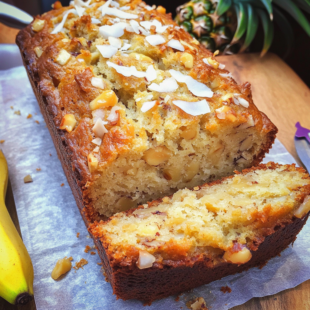 Hawaiian Banana Bread – Moist, Tropical Loaf with Pineapple, Coconut & Macadamia Nuts