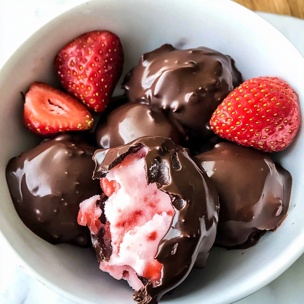 chocolate strawberry frozen yogurt bites