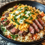 Steak & Queso Rice Recipe – Easy Tex-Mex Dinner with Creamy White Queso