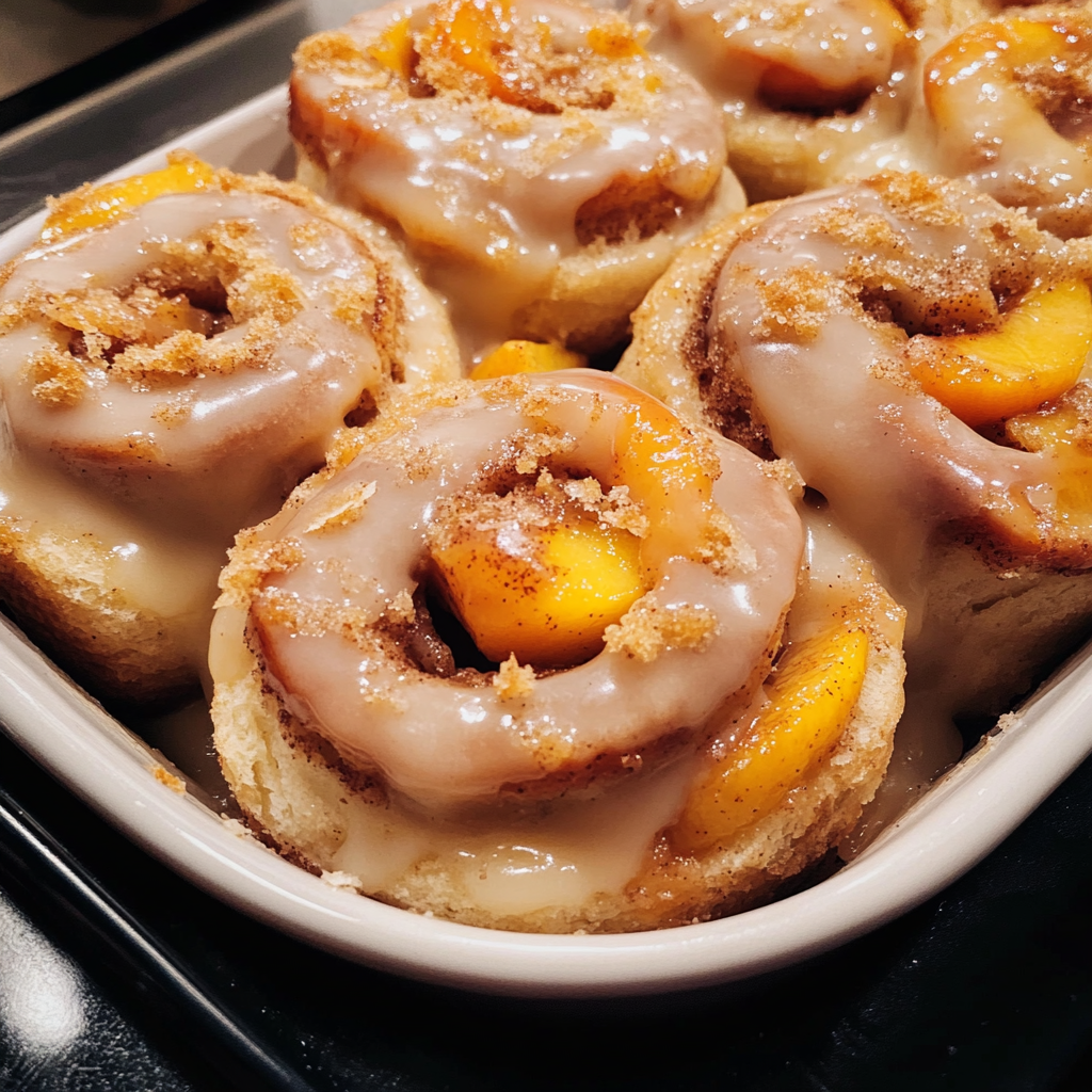 Peach Cobbler Cinnamon Rolls – Soft, Gooey & Fruity Breakfast Treat