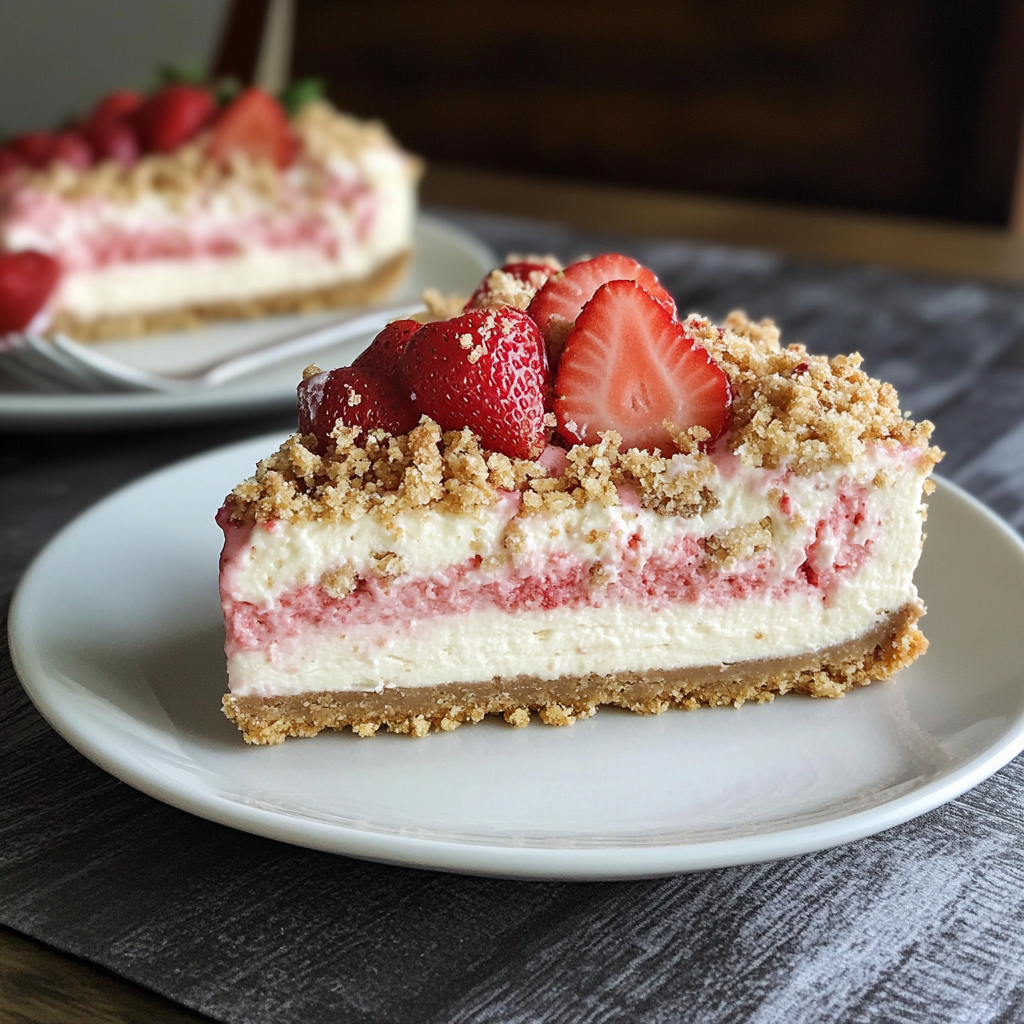 No-Bake Strawberry Crunch Cheesecake – Easy, Creamy & Delicious Dessert Recipe