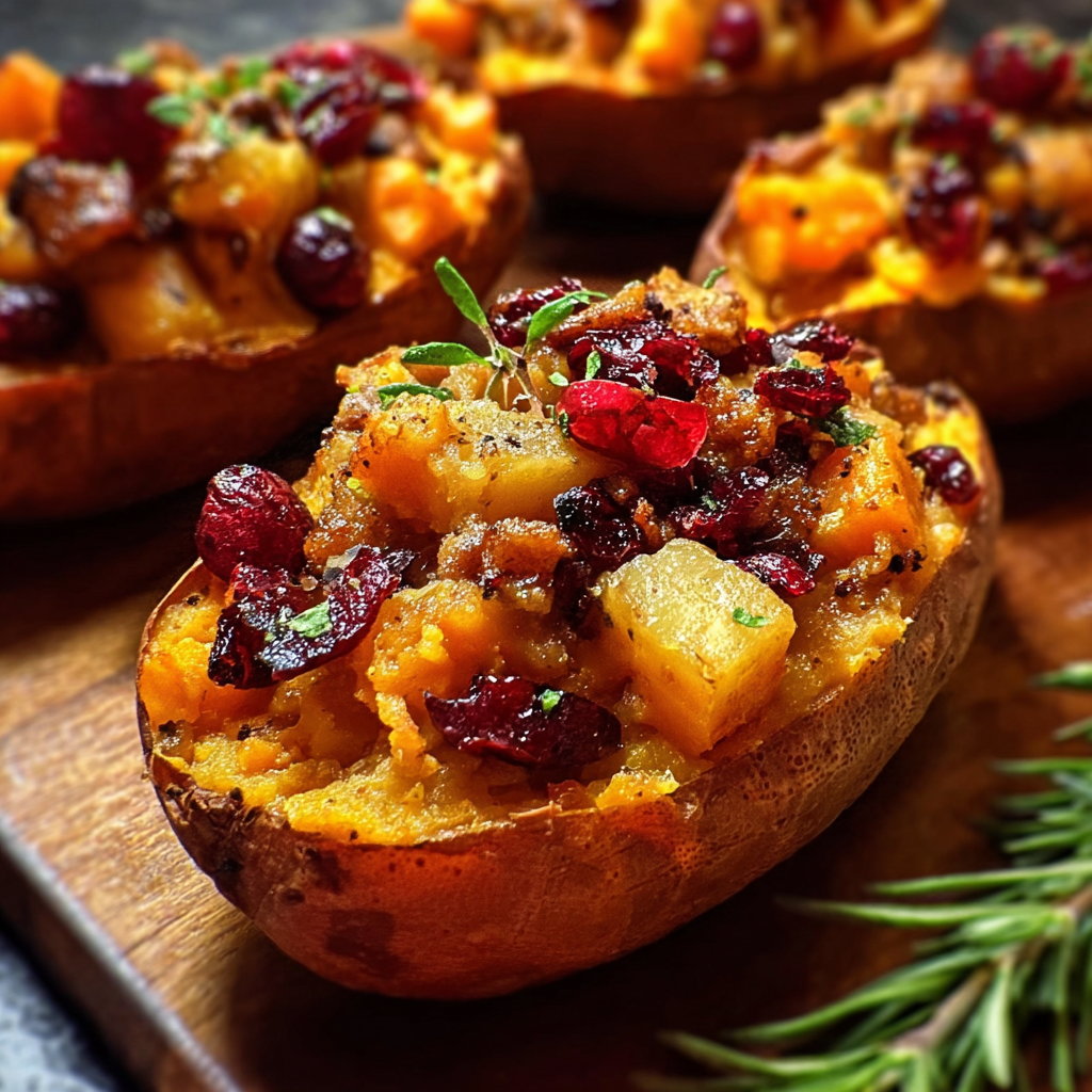 Cranberry Apple Twice Baked Sweet Potatoes | Festive Holiday Side Dish Recipe