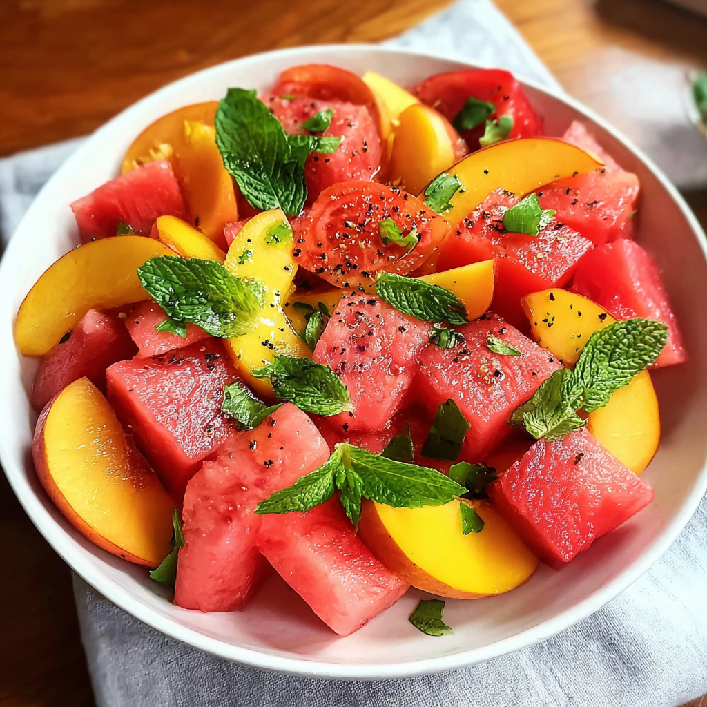Peach Watermelon Salad Recipe – Refreshing Summer Side Dish with Feta & Mint