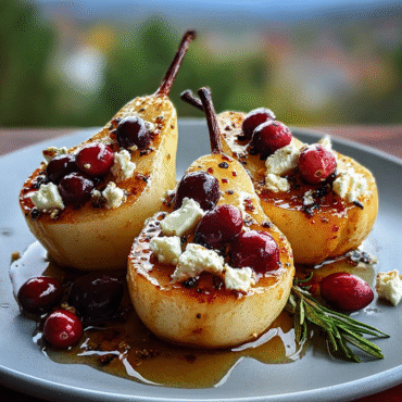 Baked Pears with Feta Honey and Cranberries