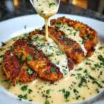 Crispy Parmesan Chicken with Rich Garlic Sauce – Easy One-Pan Dinner