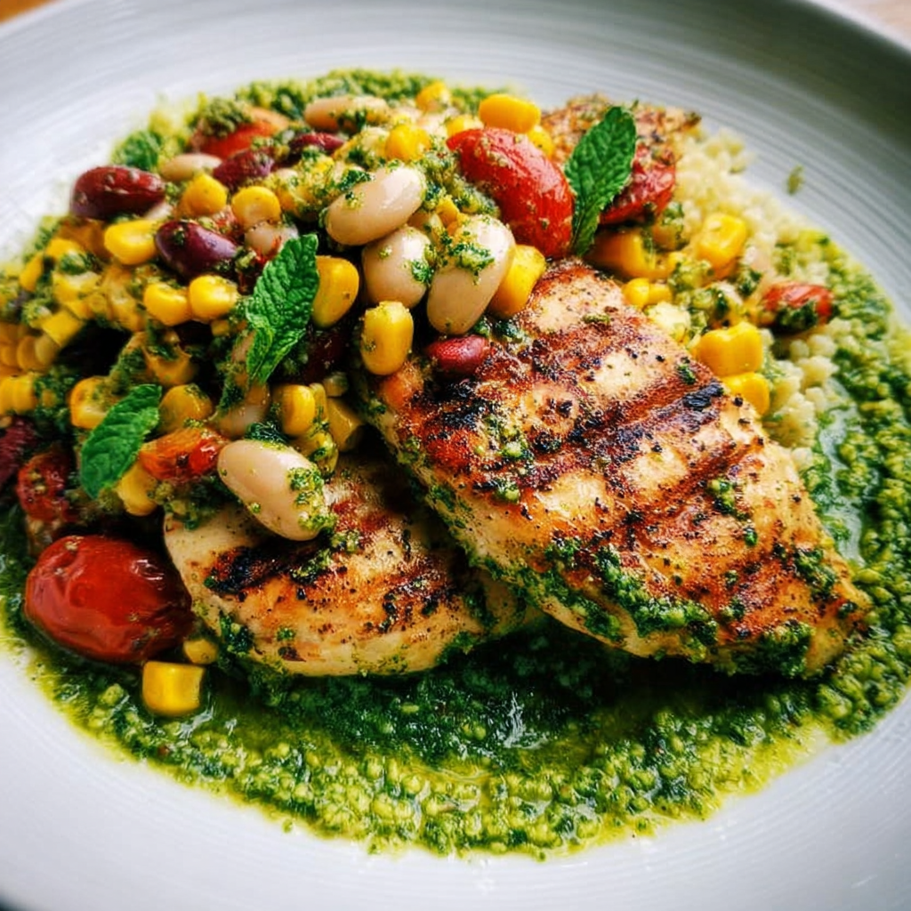 Pesto Chicken with Corn & Bean Salsa – Easy, Healthy & Flavorful Dinner Recipe